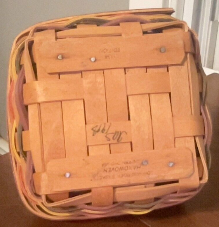 Longaberger Small Handwoven Square Basket With Handle & Inserts. Vintage 1998.