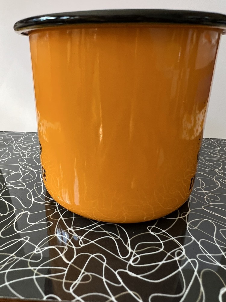 ORANGE Enamelware "Enjoy Camping" Metal Mug / Cup