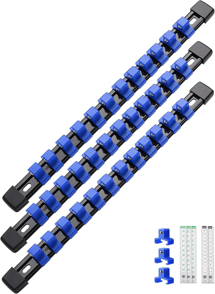 3PC ABS Socket Organizer, Socket Rails Fit 1/2 Inch Drive, Heavy Duty Socket Hol