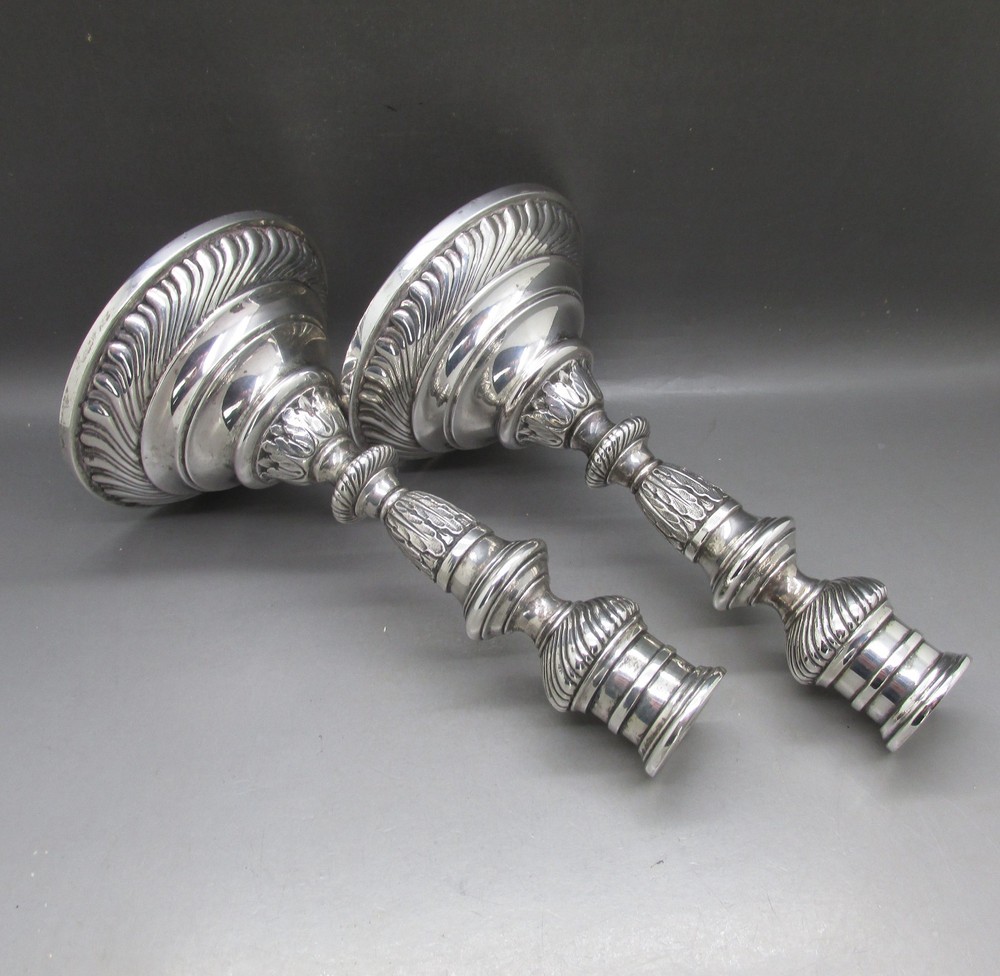 VINTAGE GOOD PAIR SOLID STERLING SILVER 7" CANDLESTICKS 516g SvT DENMARK c1955