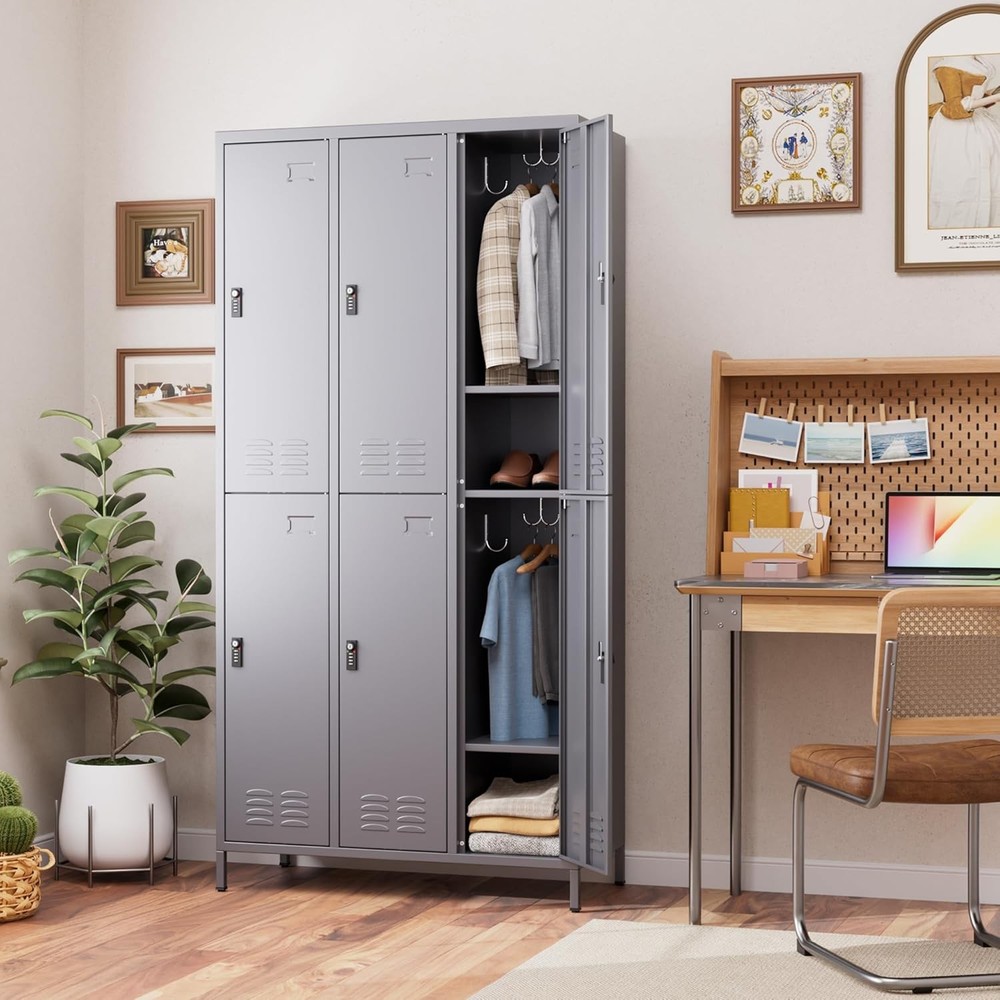 Combination Lock Metal Storage Locker For Employees, 6 Doors Lockable Storage