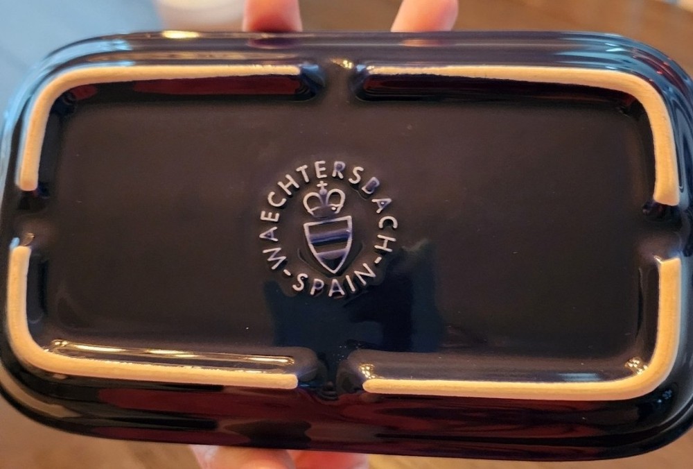 Waechtersbach Blue Ceramic Covered Butter Dish Rectangle Modern Glossy Lid