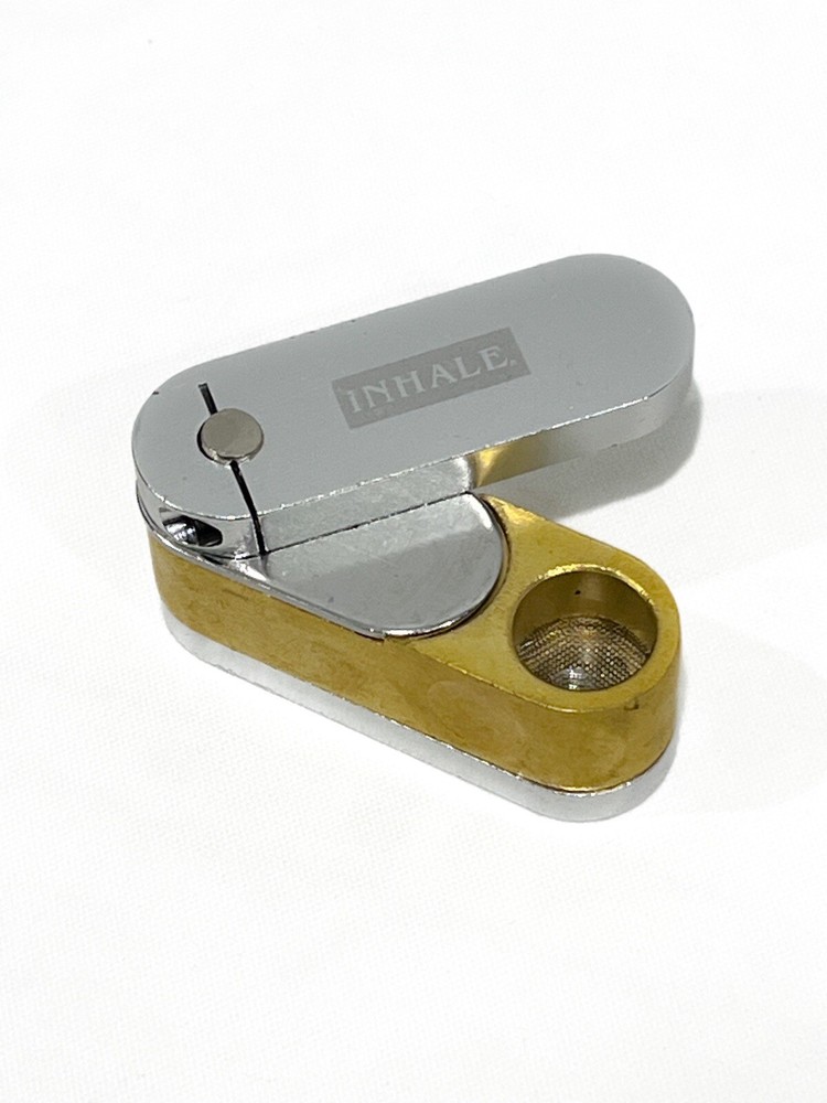 INHALE®️ Foldable Brass Aluminum Smoking Pipe / Monkey Pipe In A Burlap Bag