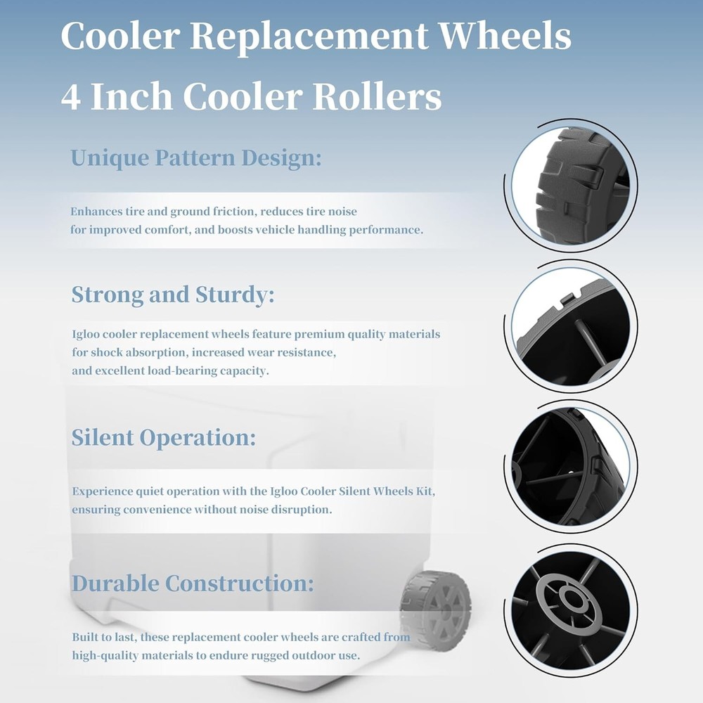 Igloo Cooler Wheel Replacement Kit - Fits 5 Gal Beverage Rollers, Ice Cube 60/70