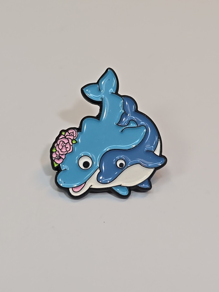 Cute Dolphins With Flowers Lapel Pin