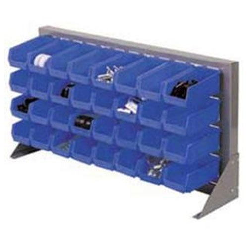 Louvered Bench Rack with (22) Blue Stacking Akrobins 36x15x20