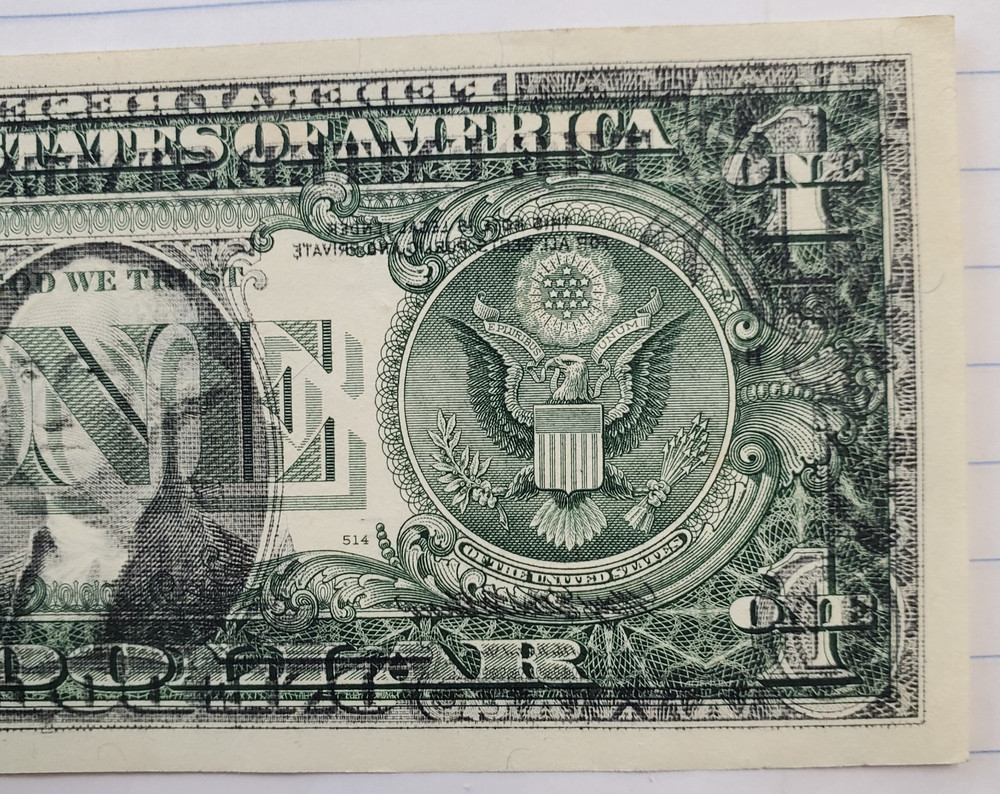 US FEDERAL RESERVE NOTE 1995 $1 OFFSET ERROR NOTE