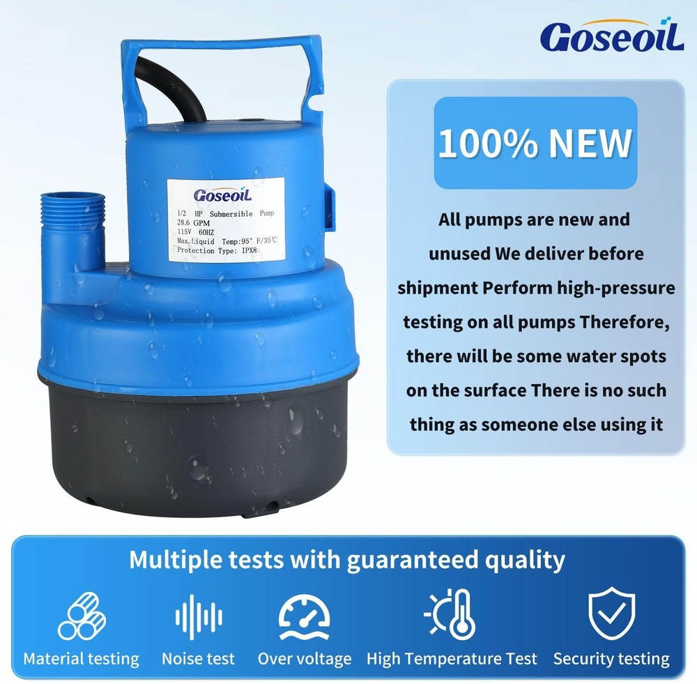 Tankless Water Heater Flush Kit with 1/2HP Submersible Pump, Two 6FT Hoses,Blue