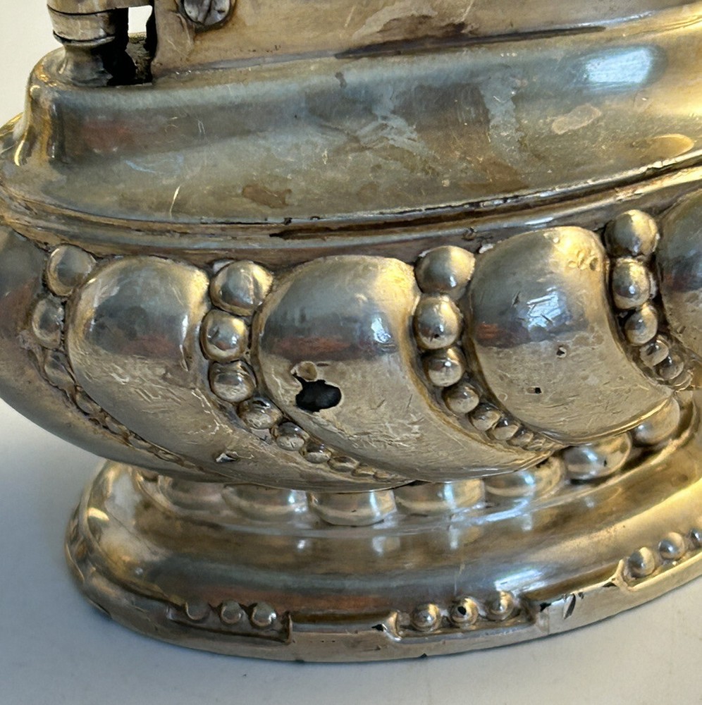 Crown For Ronson Table Lighter Mid-Century Modern Oval Silver Tone Vtg