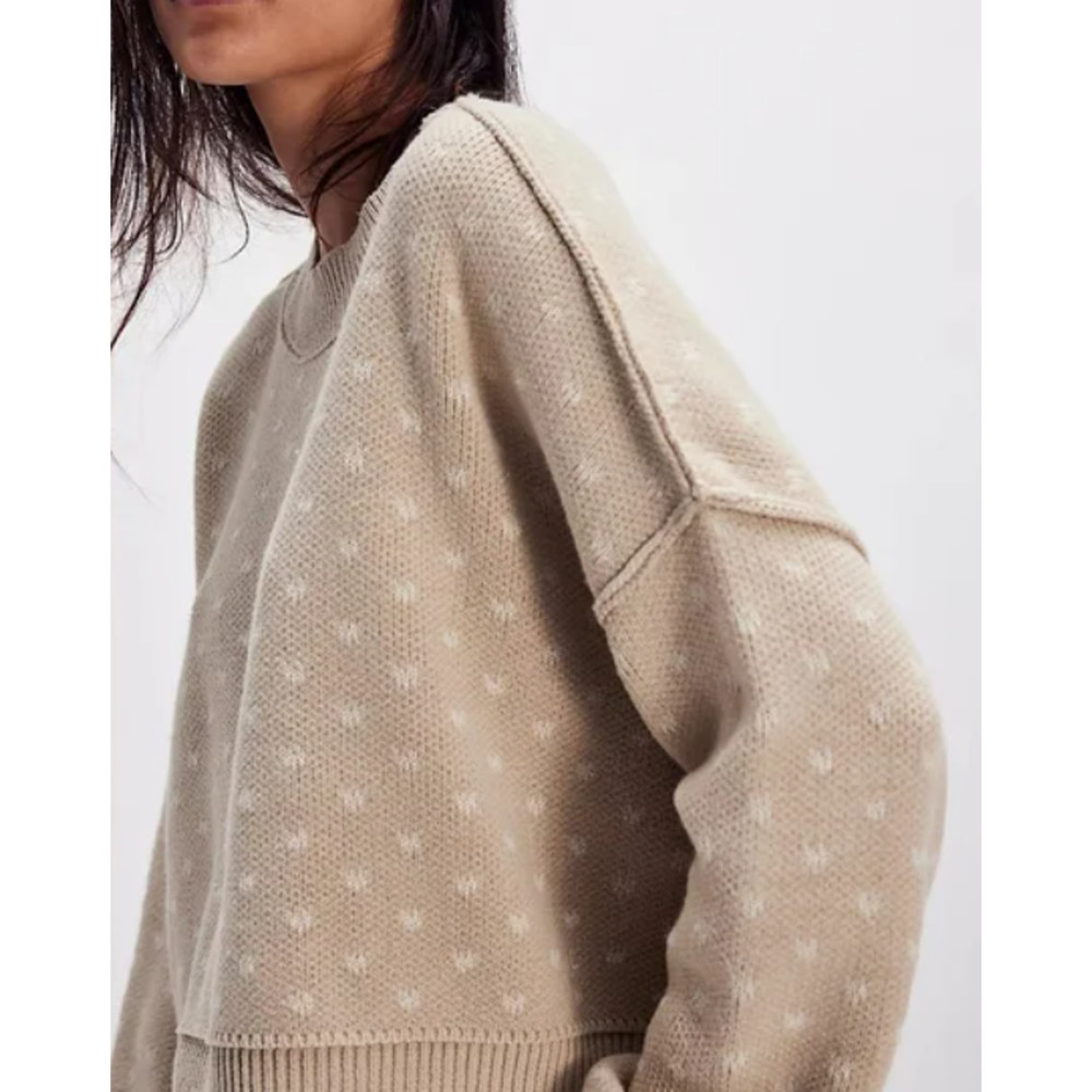 FREE PEOPLE WMNS MEDIUM PATTERN EASY STREET CROP PULLOVER SWEATER OATMEAL IVORY