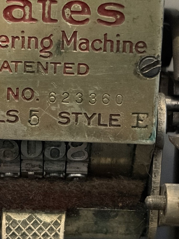 Antique Bates Numbering Machine Style E 5-Wheel Serial 623360 Working