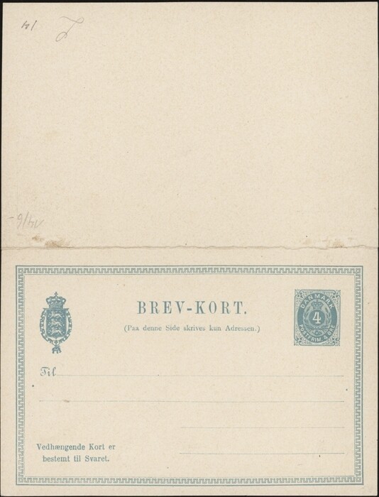 DENMARK, 1883. Paid Reply Post Card H&G 14, Mint