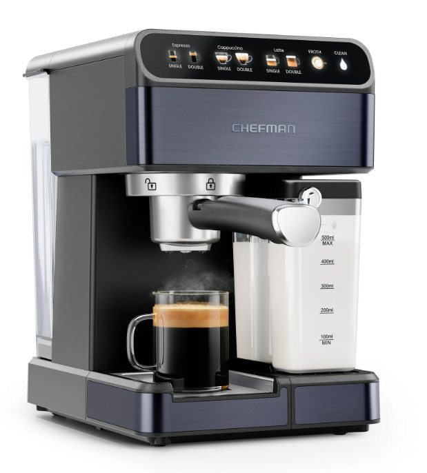 Chefman 6-in-1 Espresso Machine with Steamer, Automatic One-Touch Coffee Maker