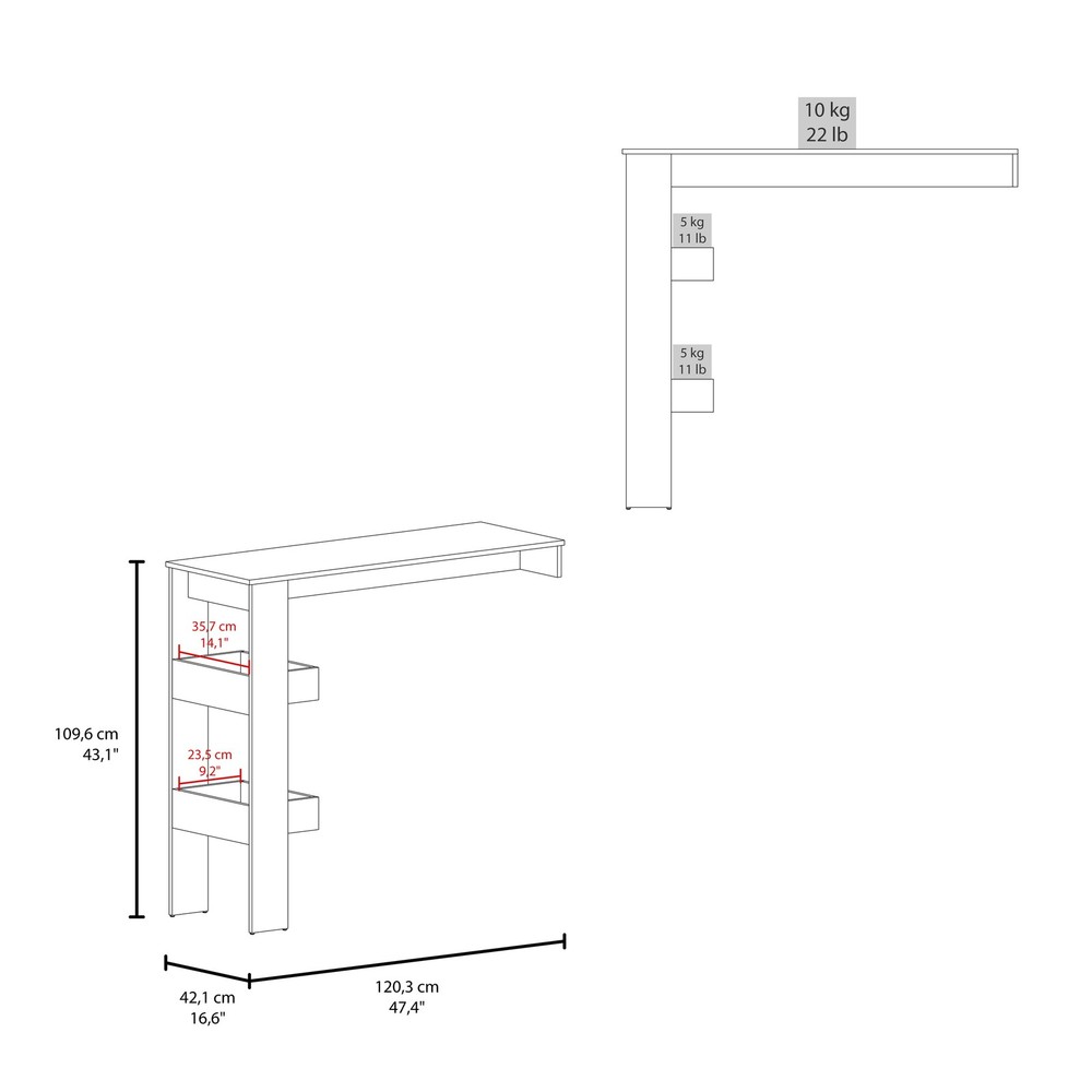 Bar Table 43.1" H, 3 Shelves, White - Kitchen