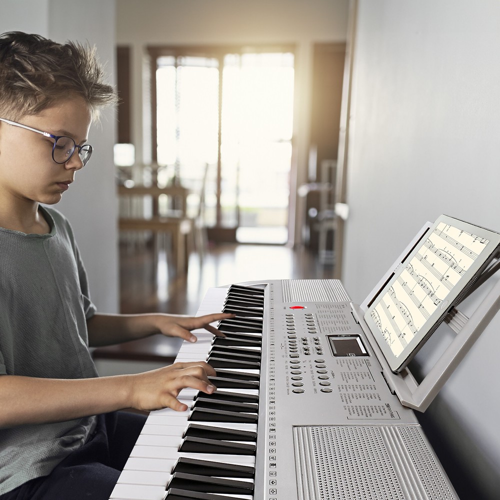 61 Key with Illuminated Light+Z-shaped Bracket+silver Electronic Piano Stool
