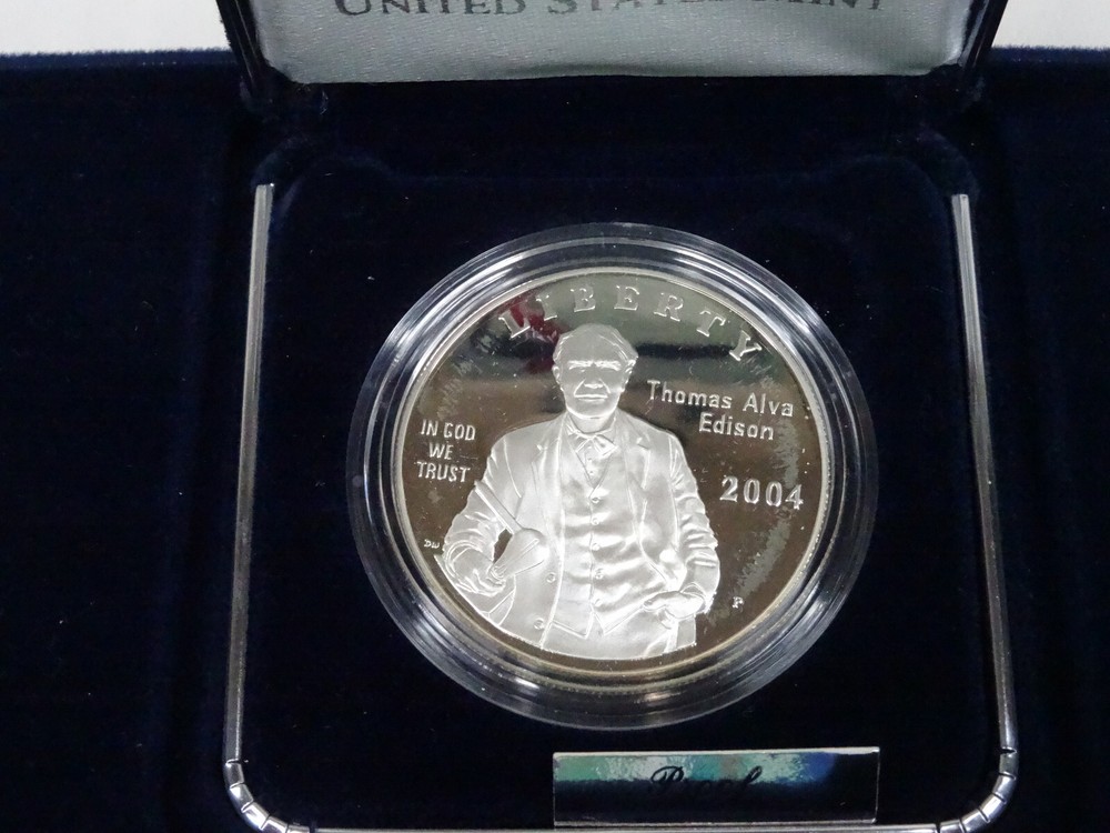 2004-P Thomas Alva Edison Proof Silver Dollar US Mint Coin w/Box & COA