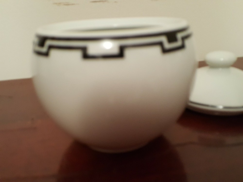 SOMPEX "IONIA" Creamer-Sugar SET Black-White Geometric Pattern Greece