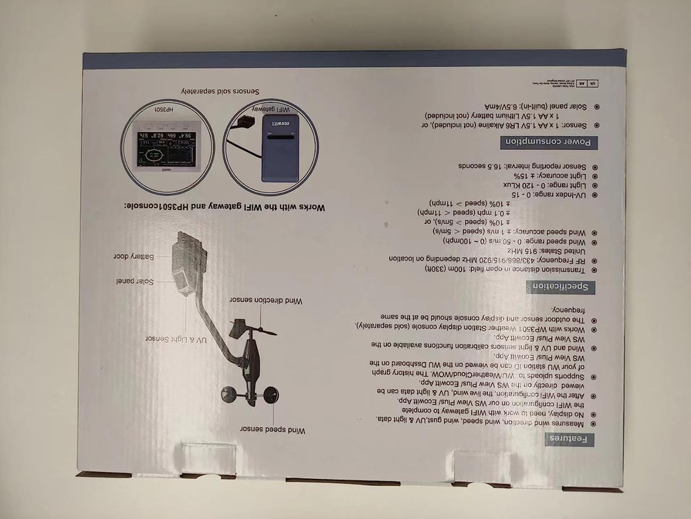 WS68 Wireless Anemometer Sensor, Solar Powered Wind Speed and Direction Sensor -