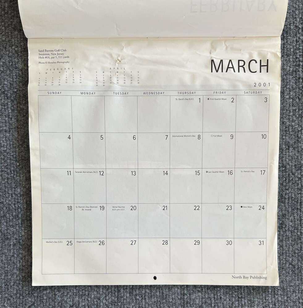 Great Golf 2001 Calendar World Golf Courses