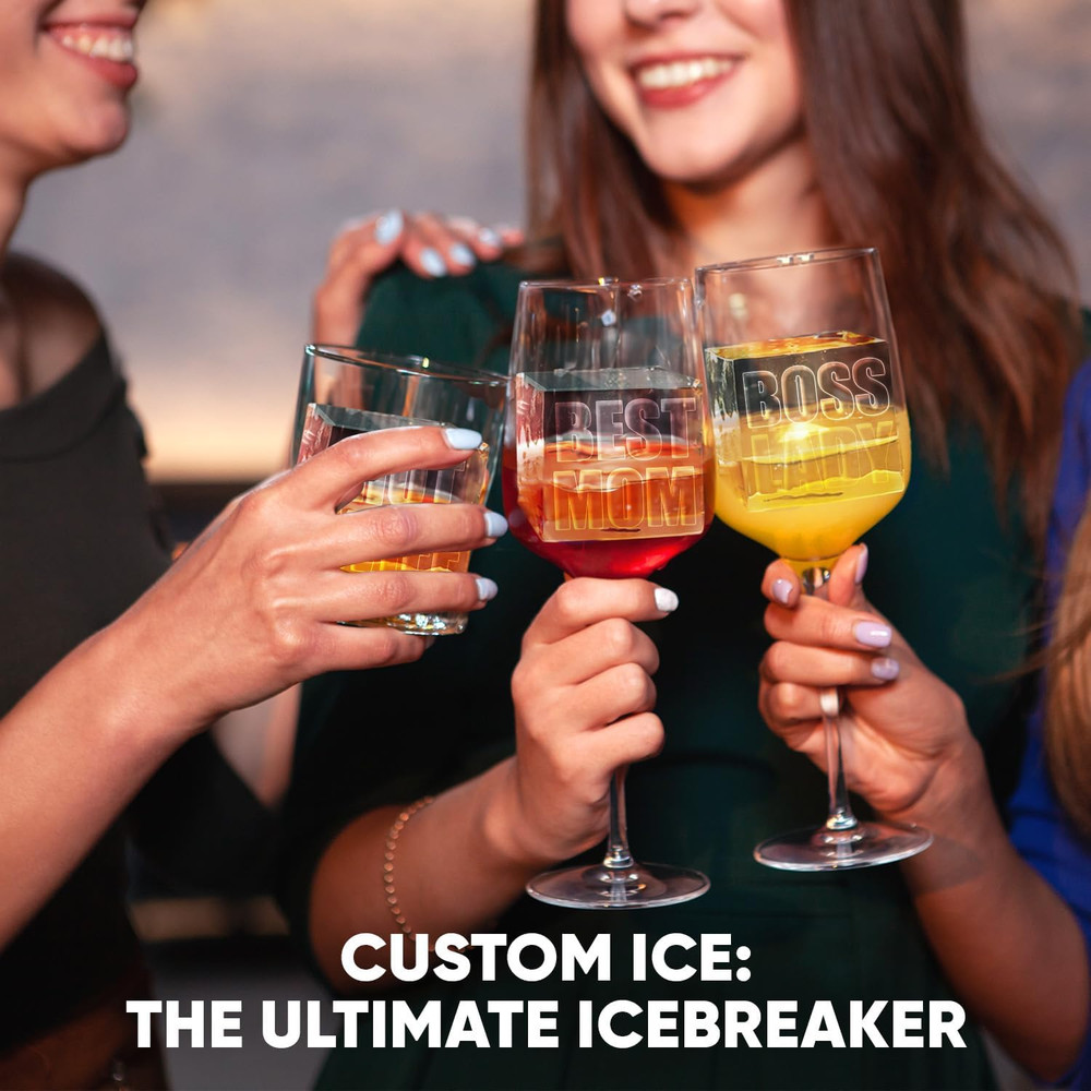 Berlinzo Premium Clear Ice Cube Maker with Conversation Ice Prints – 4 Large 2.1