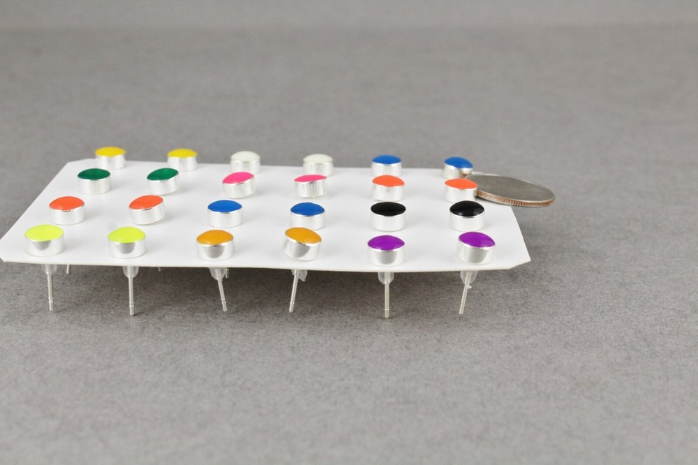 12 pair small enamel stud earrings round post multi assorted colors 6mm wide
