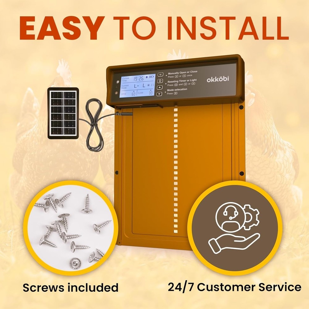 Solar Powered Automatic Chicken Coop Door with Timer/Light Sensor Modes