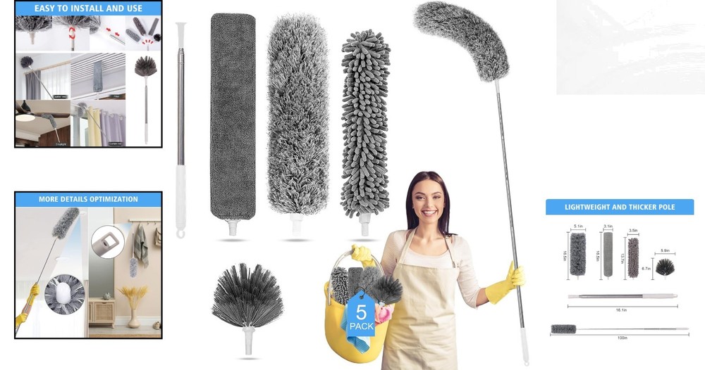 Complete Microfiber Duster Kit with Extendable Pole - Ideal for Home Cleaning