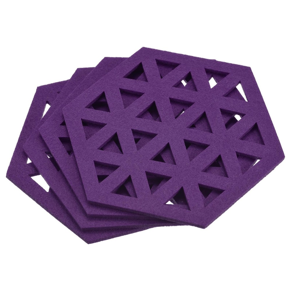 Felt Coasters 4pcs Hexagonal Pads Coasters Purple