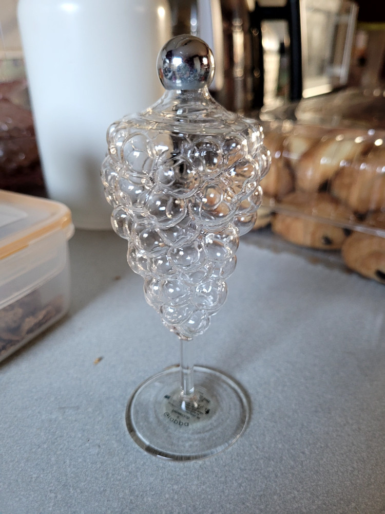 Grappa di Prosecco.Hand Blown Glass Bottle Grape Design.New 1996