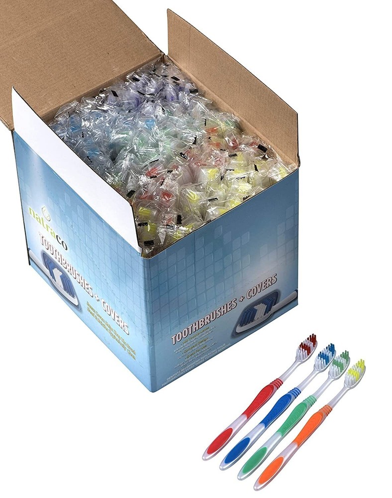 200 Bulk Toothbrushes + Caps, Individually Wrapped, Medium Soft, Multi Colors