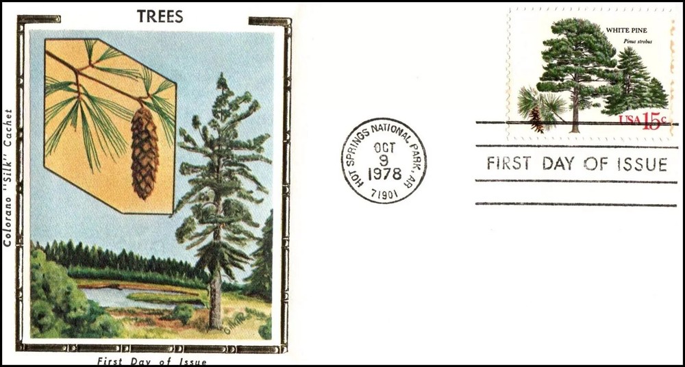 TREES 1978  WHITE PINE   COLORANO SILK CACHET FDC UNADDR