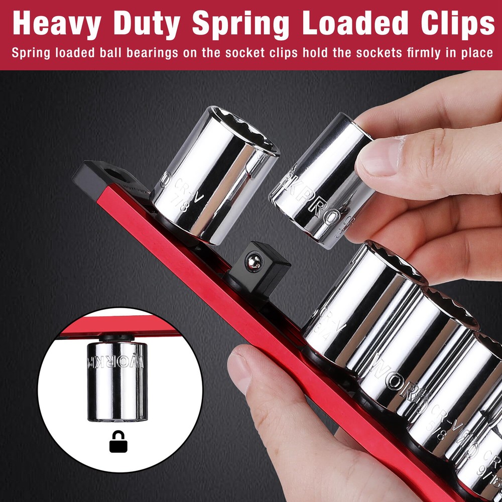 WORKPRO 1/2 Drive Magnetic Socket Organizer Socket Rail Heavy Duty Socket Holder