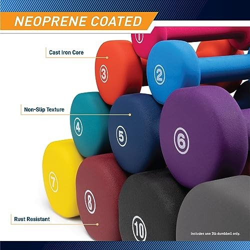 Colored Neoprene Dumbbell Hand Weights, Exercise Free B. Azure - 2lb - Single