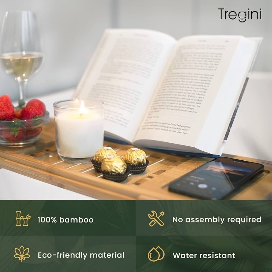 NIB Luxury Bathtub Tray Caddy - Adjustable Bamboo