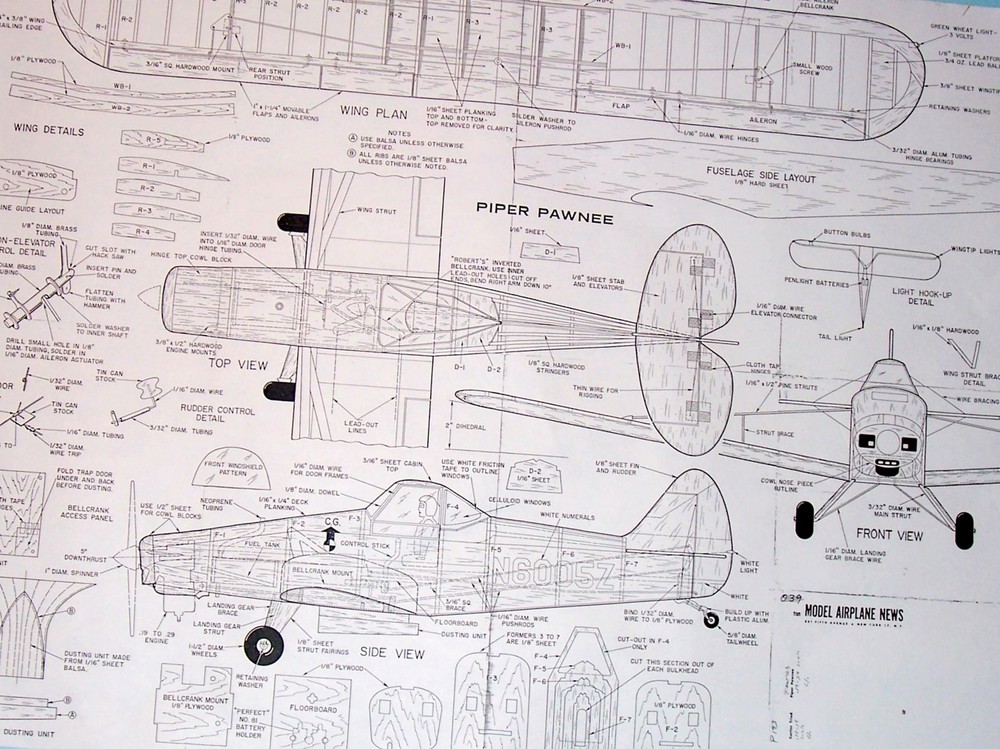 Piper PAWNEE PLAN & CONSTRUCTION ARTICLE for 36" Scale UC Duster Model Airplane