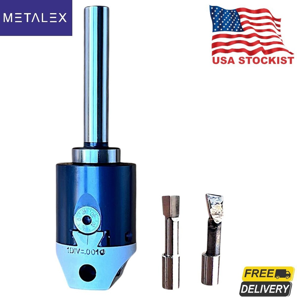 1.5" Adjustable Boring Head 1 Div. = .001 thou + 12mm Straight Arbor & Tool Bits