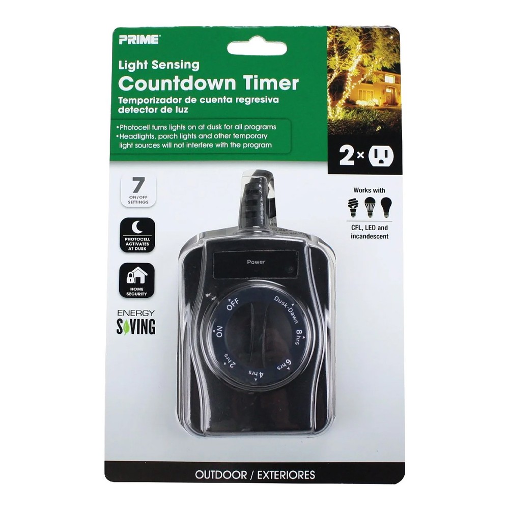 2-Outlet Grounded Outdoor Countdown Timer Photosensor