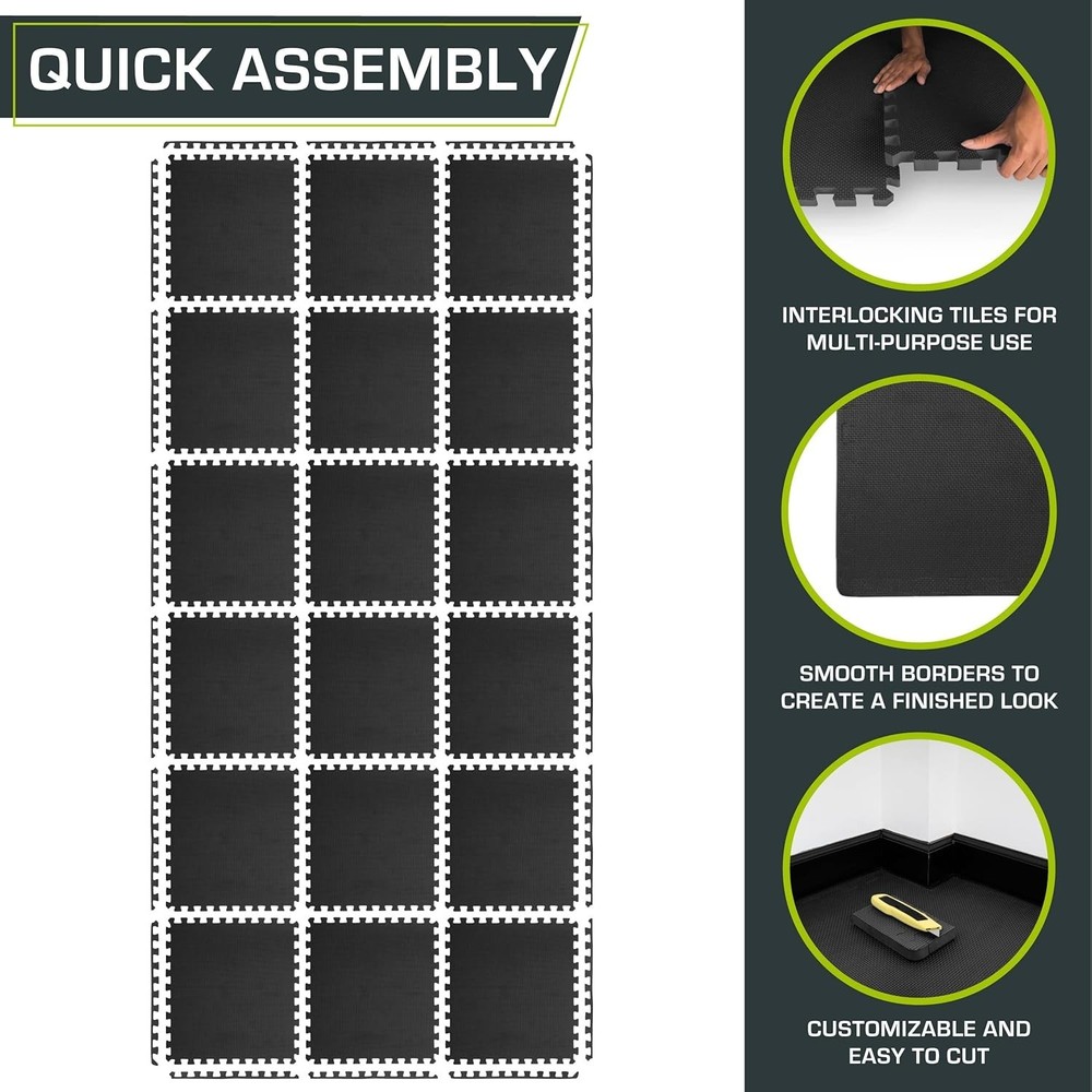 EVA Foam Interlocking Tiles, 24"x24", 3-Pack=