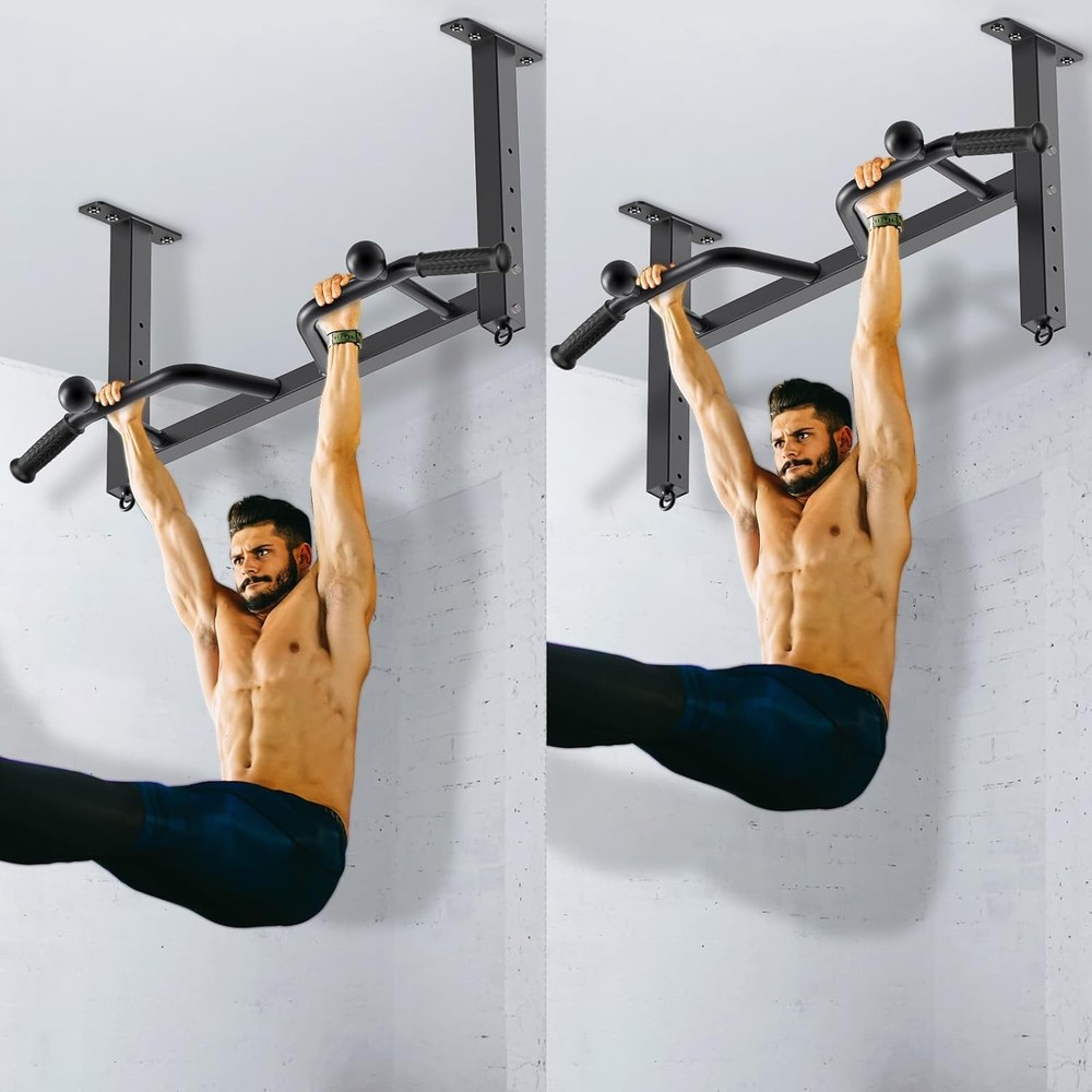 Kipika 32" Ceiling Mounted Pull Up Bar - Heavy Duty, Highly Adjustable, Black