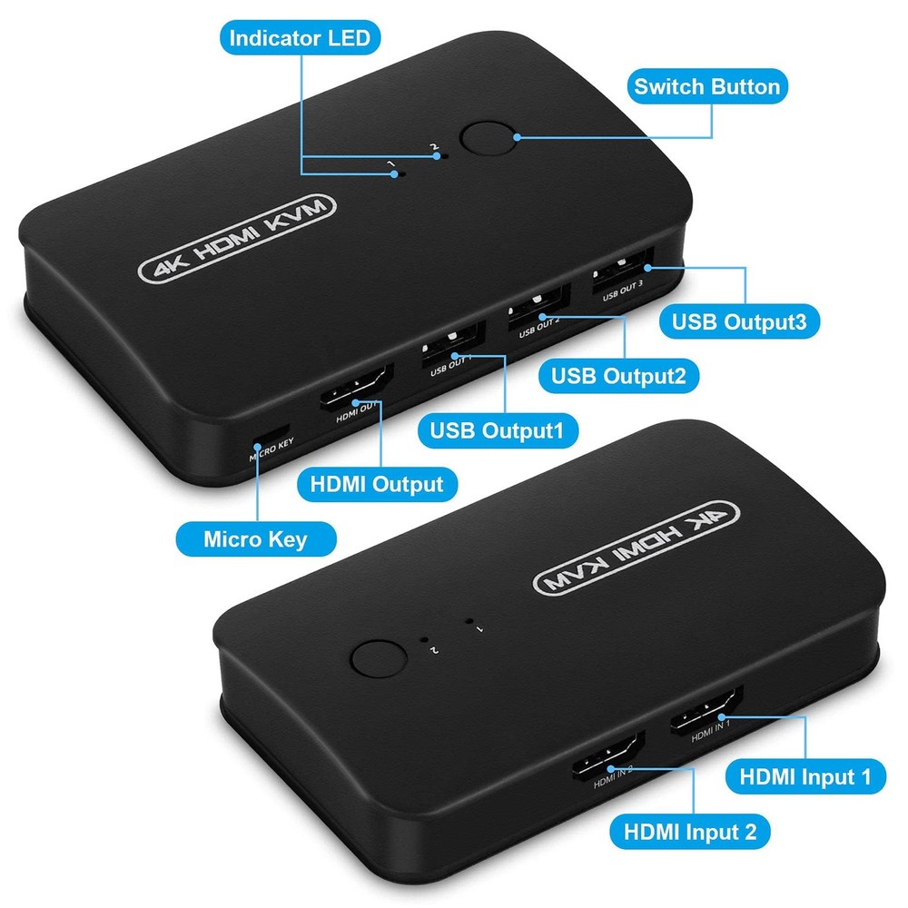 DGODRT HDMI USB KVM Switch 2 Port Selector Box for 2 Computers Share Keyboard...