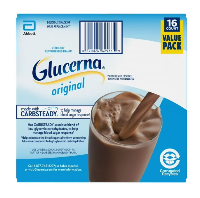 2 PACK Glucerna Original Diabetic Protein Shake, Rich Chocolate, 8 fl oz Bottle