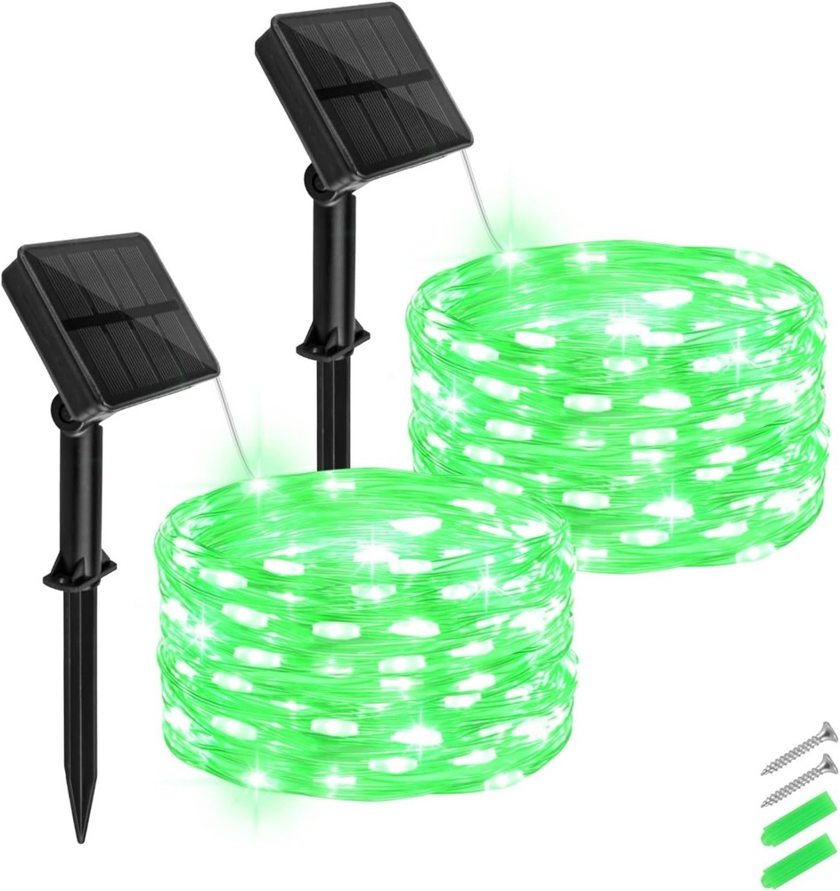 16.4ft 50LED Green Solar Fairy String Lights 2 Pack