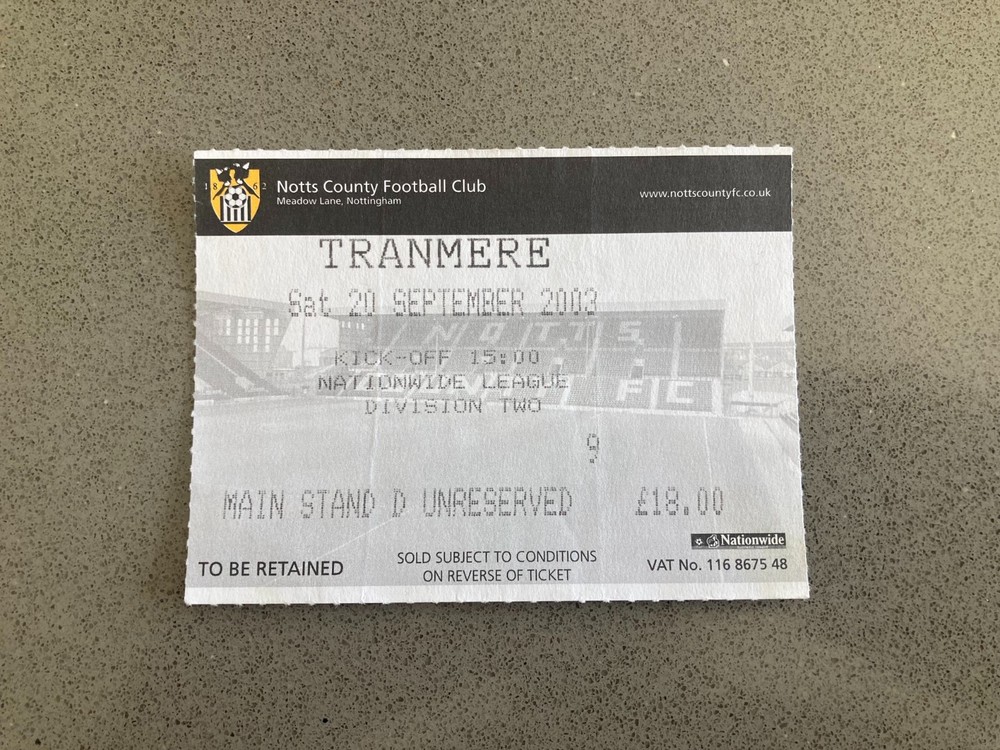 Notts County v Tranmere Rovers 2003-04 Match Ticket