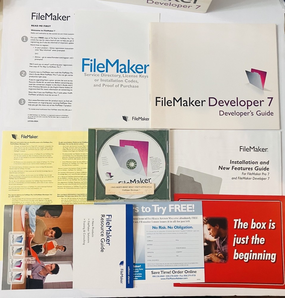 FileMaker Developer 7 Complete Box Mac PC CD Software w Manuals 2004