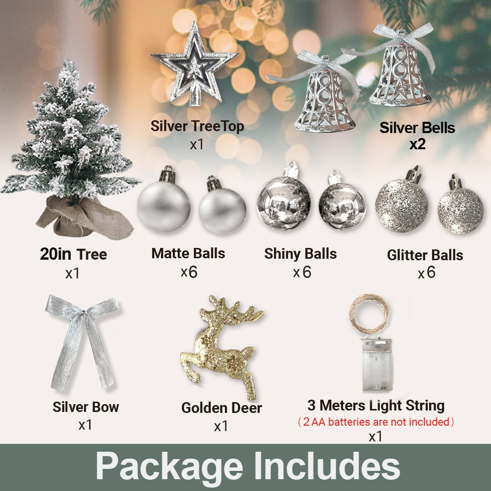 22" Artificial Prelit Tabletop Christmas Tree w/LED Light&Silver Ball Star Decor