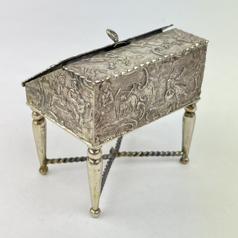 Antique Dutch Solid Silver Novelty Miniature Bureau Pierced Rococo Design 5.7cm