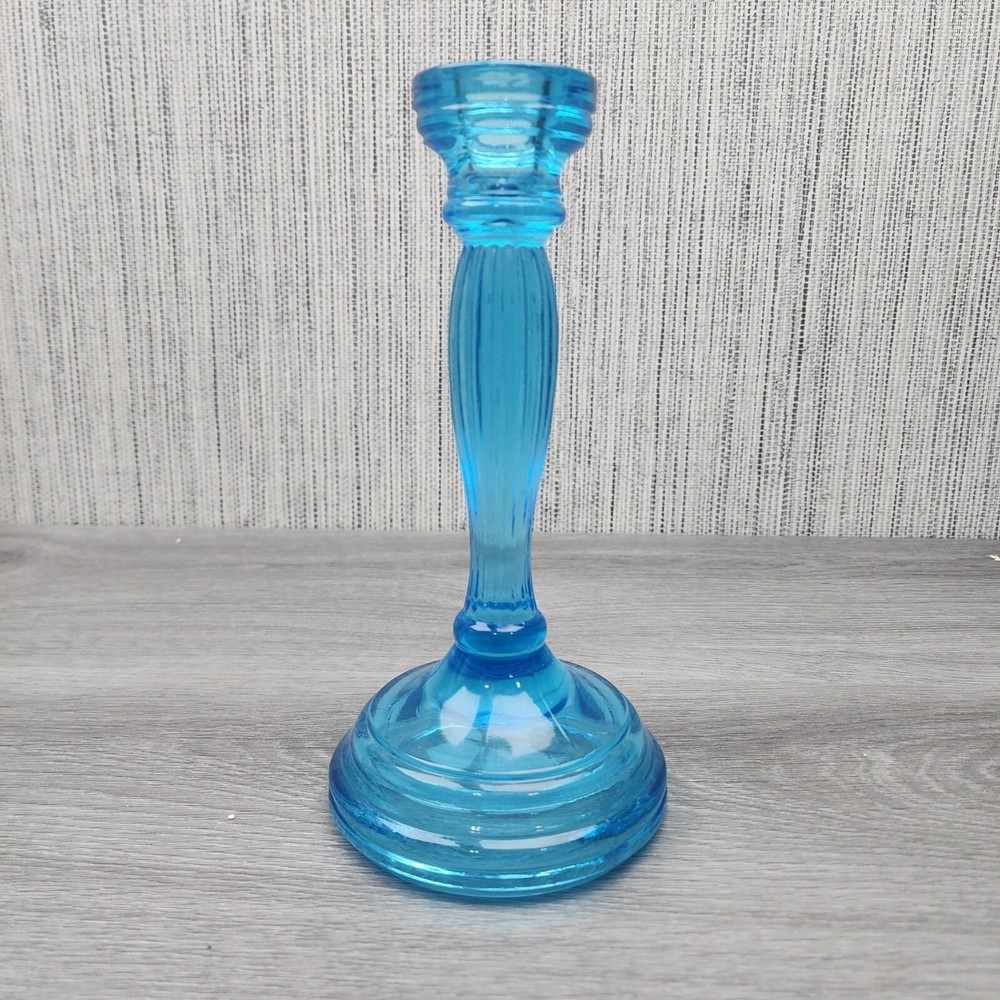 Ice Blue Glass Candle Holder