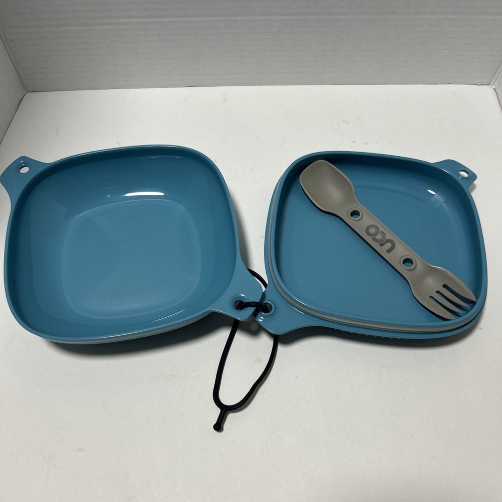 UCO Ware 4 Piece Camping Mess Kit Plate Bowl Fork Tether Spork Blue