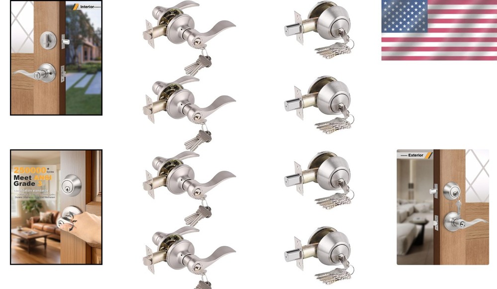 Keyed-Alike Entry Handle and Deadbolt Lockset Bundle, 4 Pack