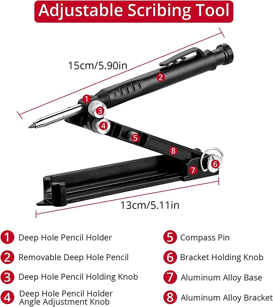 Multi-Function Scribing Tool Construction Pencil Aluminum Alloy Scribe Marking